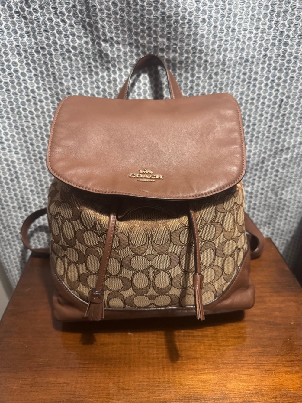 Coach Brown Signature Canvas & Leather Drawstring Backpack